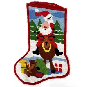 DIY Dimensions Hi Ho Santa Reindeer Christmas Needlepoint Stocking COMPLETE 9046